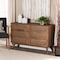 Baxton Studio Barrett Mid-Century Walnut Brown Finished Wood and Synthetic Rattan 6-Drawer Dresser 192-11300-ZORO - alternate 1